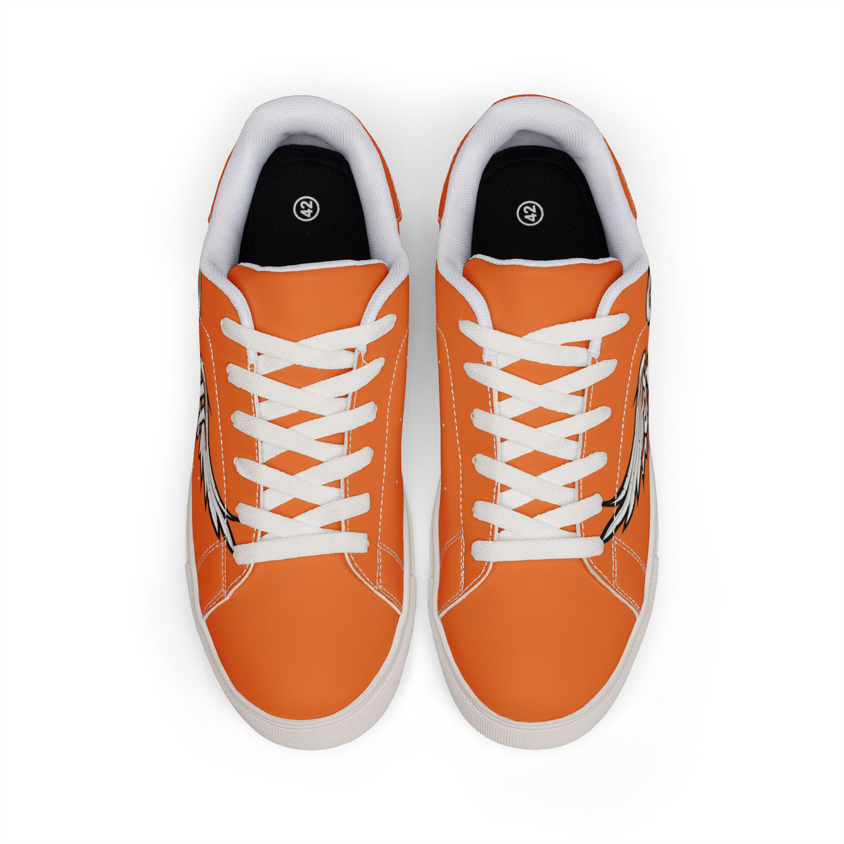 Orange Winged Skull Low-Top Sneakers — Men’s Leather Casual Shoes