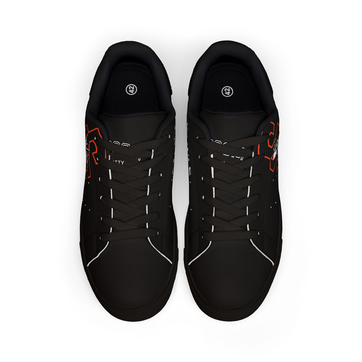 Copy of Men's Black Leather Sneakers with Red 'S' Skull Accent