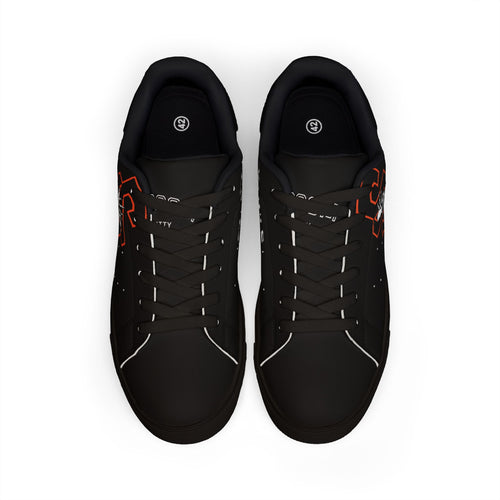 Copy of Men's Black Leather Sneakers with Red 'S' Skull Accent