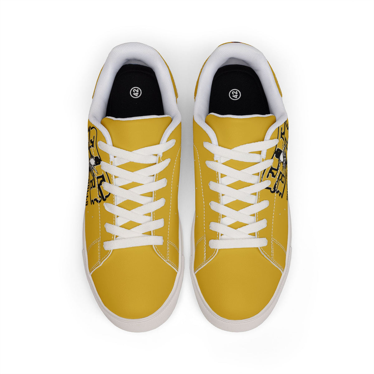 Low-Top Sneakers — Yellow "Safety Skulls" Leather Casual Shoes