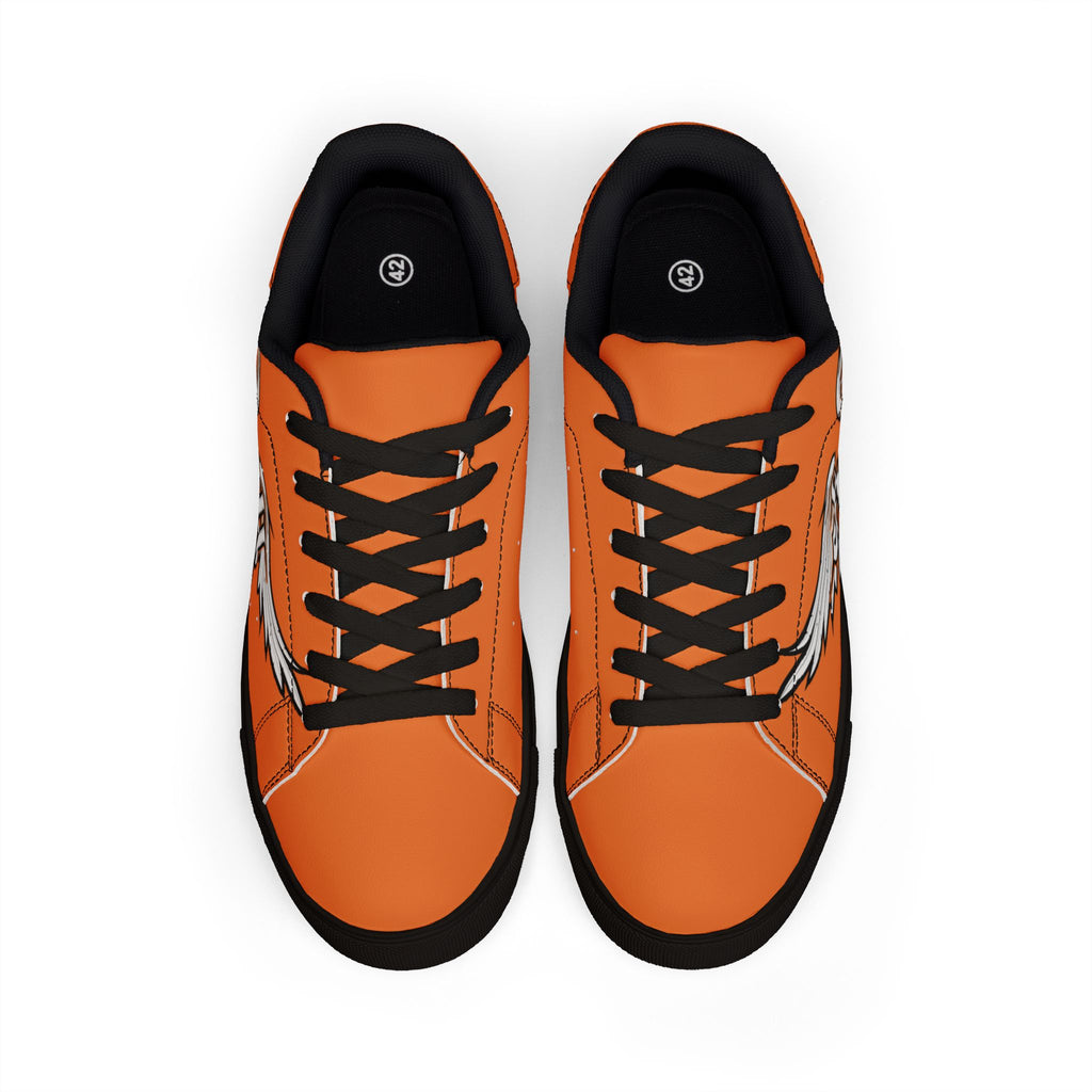 Orange Winged Skull Low-Top Sneakers — Men’s Leather Casual Shoes
