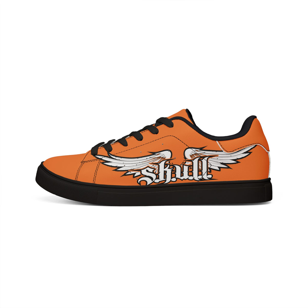 Orange Winged Skull Low-Top Sneakers — Men’s Leather Casual Shoes