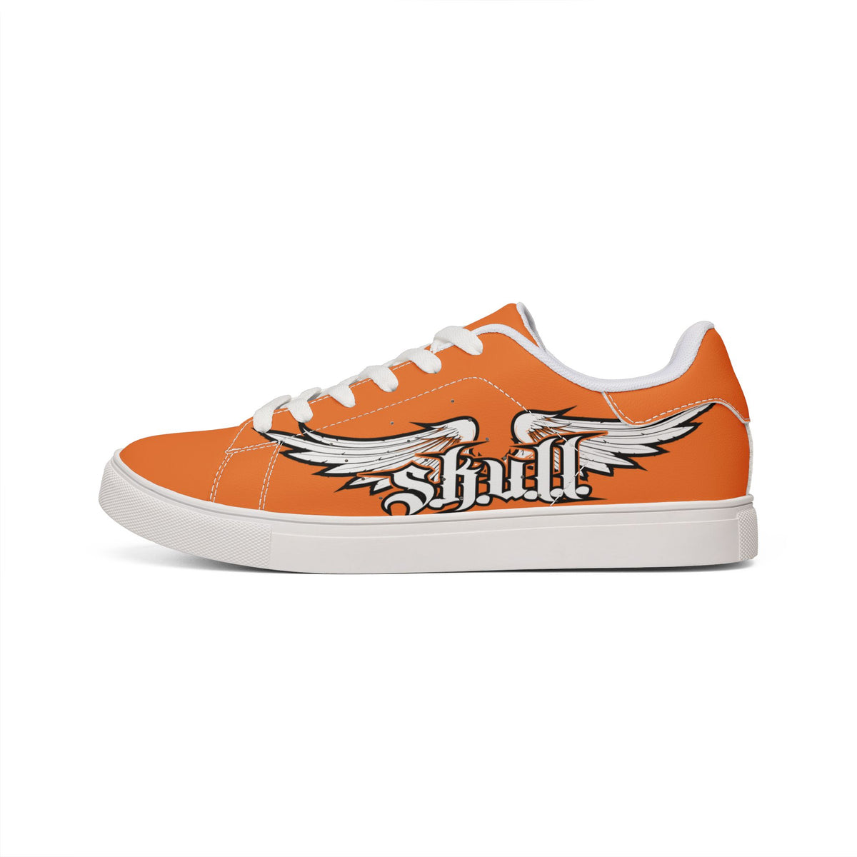 Orange Winged Skull Low-Top Sneakers — Men’s Leather Casual Shoes