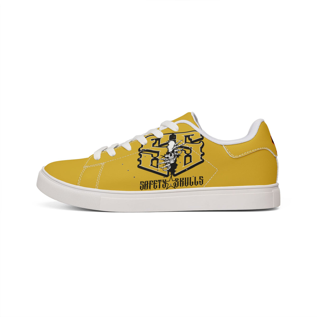 Low-Top Sneakers — Yellow "Safety Skulls" Leather Casual Shoes